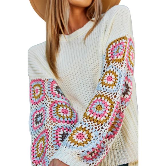 NEW WANNA B when the weather changes crochet sleeve sweater in ivory - Picture 3 of 3